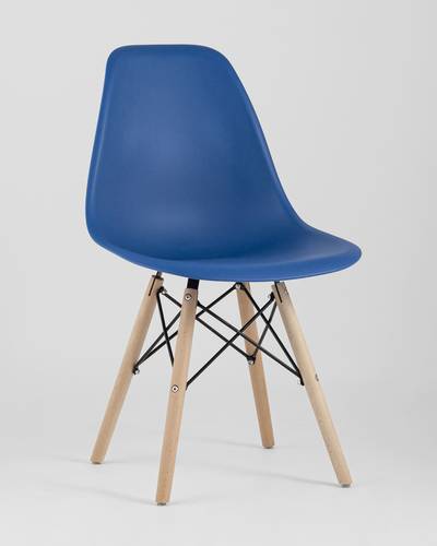 Eames Style DSW синий пластиковый, сталь, натуральный массив бука, 4 шт.